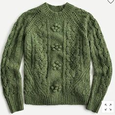 J Crew Popcorn Cable-Knit Pointelle Sweater With Popcorn Fliwers, Nwt, Laurel Green, 50% Acrylic/30% Alpaca/20% Alpaca Popcorn Flowers, Tartan Plaid Scarf, Sequined Sweatshirt, Yarn Sweater, Pointelle Sweater, Cashmere Hoodie, Leopard Print Sweater, Tartan Scarf, Linen Sweater