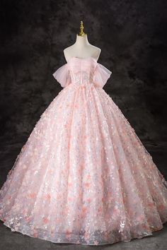 Floral Embellished Pink Ball Gown Dream Daughter, Pink Tulle Prom Dress, Prom Dress Short Lace, Quincenera Dresses, Pink Quince, Pink Ball Gown, Prom Dresses Long Pink, Feminine Tattoo, Purple Prom Dress