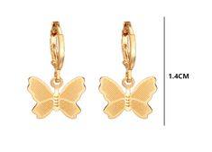 Say hello to your new favorite earrings! These gorgeous gold butterfly huggy hoop earrings will sparkle when you step out in them. Perfect for any occasion, you'll love their unique design and artisan quality. Whether you're looking for the minimalist style of these gold-plated beauties or the tiny sparkle of color, you won't go wrong with these must-have earrings! 1 x 2.5cm size gold plate hoops for pierced ears Trendy Hoop Earrings With Butterfly Charm As Gift, Gold Hoop Earrings With Butterfly Charm, Gold Hypoallergenic Butterfly Hoop Earrings, Trendy Butterfly Hoop Earrings As Gift, Gold Huggie Earrings With Butterfly Charm, Butterfly Charm Huggie Earrings As Gift, Gift Butterfly Charm Huggie Earrings, Butterfly Charm Hoop Earrings As Gift, Minimalist Gold Earrings With Butterfly Charm