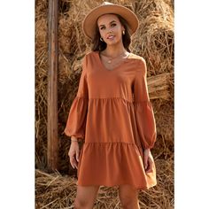 Boho Tiered Tunic Dress - Several Colors | Mini Dresses Brown V-neck Dress With Ruffle Hem, Flowy V-neck Mini Dress For Fall, V-neck Mini Dress For Fall Brunch, Brown V-neck Mini Dress With Ruffle Hem, Long Sleeve Ruffle Hem Fall Dresses, Long Sleeve Ruffle Hem Dresses For Fall, Long Sleeve Dresses With Ruffle Hem For Fall, Flowy Long Sleeve Dress With Ruffles For Fall, Fall Long Sleeve Dresses With Ruffle Hem