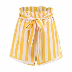 Striped High Waisted Paper bag Shorts Women's – sunifty Summer White Shorts With Banded Waist, White Summer Shorts With Banded Waist, White Shorts With Banded Waist For Summer, Vacation Shorts With Elastic Paperbag Waist, Vacation Paperbag Waist Shorts With Elastic Waistband, Vacation Paperbag Waist Shorts With Elastic Band, Chic Striped Shorts For Spring, Chic Striped Spring Shorts, Striped High Waisted Summer Shorts