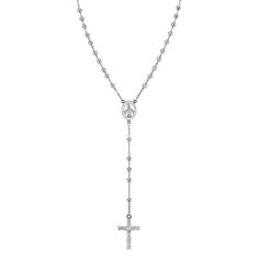 925 Italian Sterling Silver Diamond Cut Rosary Necklace 25" - Sam's Club Luxury Silver Jewelry With Si Clarity, Spiritual Silver Necklace With Cubic Zirconia, Silver Crucifix Necklace In Fine Jewelry Style, Spiritual Silver Jewelry With Diamond Cut, Silver Cross Jewelry With Diamond Cut, White Gold Crucifix Jewelry For Anniversary, Diamond Cut Crucifix Jewelry For Formal Occasions, Formal Diamond Cut Crucifix Jewelry, White Gold Crucifix Jewelry With Cubic Zirconia