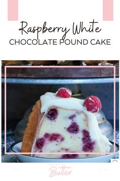 raspberry white chocolate pound cake on a plate