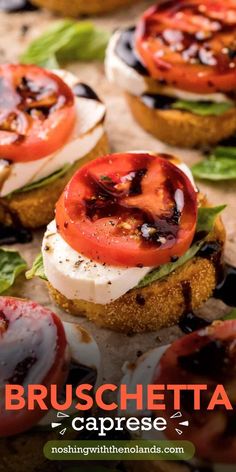 Platter of bruschetta caprese and a close-up of one. Christmas Holiday Appetizers, Bruschetta Caprese, Fresh Mozzarella Recipe, Easy Christmas Appetizers, Mozzarella Appetizers, Caprese Bruschetta, Caprese Appetizer, Easy Bruschetta Recipe, Easy Bruschetta