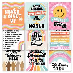 four posters with different sayings for children's books and other things to write on them