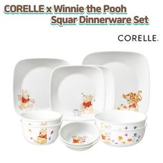 an advertisement for corelle winnie the pooh dinnerware set