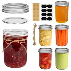 several jars filled with different types of food