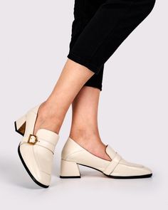 Details Women Size: US 5-11 Heel Height: 5.5cm/2.16" Color: White,Black Toe: Square Toe Material Lining Material: Leather Outsole Material: TPR Upper Material: Leather Insole Material: Leather Flat Heel Court Shoes For Office In Fall, Low Heel Court Shoes For Office In Fall, Fall Office Court Shoes With Low Heel, Spring Business Casual Loafers With Block Heel, Chic Low Heel Loafers With Padded Heel, Chic Loafers With Padded Low Heel, Flat Heel Court Shoes For Workwear In Spring, Low Heel Court Shoes For Business In Fall, Spring Slip-on Court Shoes For Work