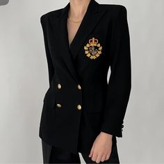 Vtg Lauren Ralph Lauren Black Wool Double Breasted Blazer Crown Crest Size 12p Measurements Taken With Garments Laying Flat And Approximate Pit To Pit :20” Length :26” Sleeve Inseam : Pre-Owned . Inside Lining Has Multiple Flaws , Tear . But Doesn’t Affect The Jacket . Please See Pictures For The Best Ideas Of Condition. Vintage Black Double-breasted Blazer, Vintage Black Notch Lapel Blazer, Vintage Black Blazer For Office, Vintage Tailored Black Blazer, Vintage Black Blazer, Breasted Blazer, Double Breasted Blazer, Wool Blazer, Colored Blazer