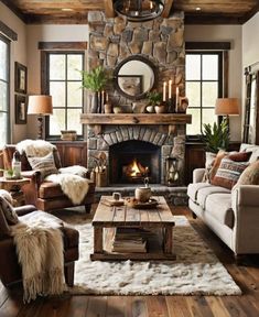 Rustic Retreat, Rustic Elegance, Home Decorating, Reclaimed Wood, Cabin, Textiles, Living Room, Wood