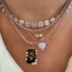 Pretty Three Prong Pink Sapphire Tennis Necklace – Milestones by Ashleigh Bergman Pink Luxury Necklace, Luxury Yellow Gold Pink Sapphire Necklace, Rose Gold Jewelry Aesthetic, Pink Necklace Outfit, Sapphire Tennis Necklace, Girly Necklace, Necklace Outfit, Diamond Tennis Necklace, Aesthetic Jewelry