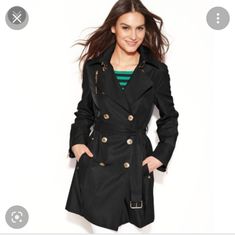 New With Tag Nwt Michael Kors Mk Size Medium Black Double Breasted Long Trench Coat Bought From Nordstrom * Missing Belt * Elegant Michael Kors Outerwear For Fall, White Trench Coat, Black Raincoat, Medium Coat, Black Trench Coat, Trench Coat Outfit, Beige Trench Coat, Buy Coats, Hooded Trench Coat