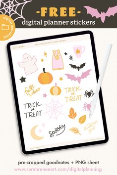 a halloween themed planner sticker sheet with the text, free digital planner stickers