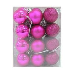 pink christmas ornaments in a clear plastic bag