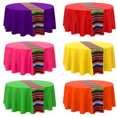 four different colors of table cloths on top of each other