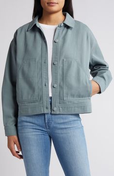 Wit & Wisdom Cotton Twill Utility Jacket | Nordstrom Cotton Jackets Women, Cotton Twill Jacket, Statement Jacket, Womens Jackets Casual, Fabric Inspiration, Twill Jacket, Basic Jackets, Work Jackets, Cultura Pop