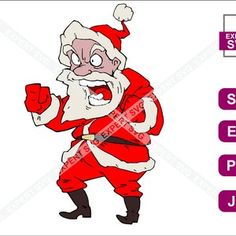 an animated santa clause is shown in this graphic