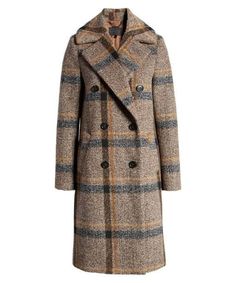 Womens Double Breasted Plaid Tweed Coat | Women Large Plaid Double Breasted Oversized Tweed Coat | Womens Long Coat Description Introducing a sophisticated outerwear piece crafted from a luxurious wool blend, this coat combines style and comfort effortlessly. The exterior features a rich brown hue complemented by elegant beige and gray stripes, adding a contemporary twist to a classic design.  The notch collar exudes a refined charm, while the double-breasted closure ensures a secure fit and timeless appeal. Open hem cuffs enhance the relaxed yet polished aesthetic, making it perfect for both casual and formal occasions.  Inside, you'll find a smooth viscose lining that not only feels great against the skin but also adds an extra layer of warmth. The welted waist pockets provide practical Long Coat Women, Tweed Coat, Plaid Coat, Kinds Of Clothes, Kendall And Kylie, Brown Coat, Wool Blend Coat, Brown Plaid, Double Breasted Coat