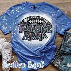 Football Mama Faux Embroidery Unisex Bleached Shirt  Brand: Gildan Softstyle  Color: Heather Royal  Sizes: Small Medium Large XL 2x 3x 4x  Shirts are made via sublimation (ink to shirt) Upon arrival of your item please leave a rating as it helps grow my small business. Thank you! ❤️ShopSouthernBella Bleached Football Shirt, Blue Embroidered T-shirt For Fall, Pre-shrunk Sports Fan Shirt For Football Season, Blue T-shirt With Football Season Screen Print, Short Sleeve Sublimation T-shirt For Football Season, Football Fan T-shirt With Heat Transfer Vinyl, Football Girlfriend, Football Heart, Football Mom