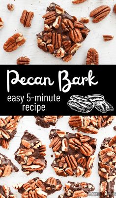 pecan bark easy 5 - minute recipe with chocolate and pecans in the background