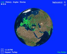 an image of the earth with green lights on it's side and words that read live history singles stories