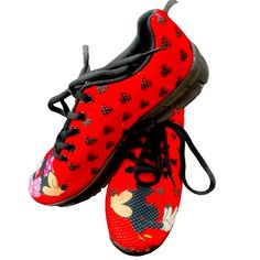 A Must Have For All Disney And Mickey Minnie Fans! Red Cloth Sneakers With Black Rubber Soles Feature Mickey And Minnie Stealing A Kiss On Each Shoe. Wear To The Theme Parks Or Everyday To Show Your Love For Our Favorite Mouse! Brand New Without Box! Never Worn Or Used. Fun Synthetic Sneakers For Sports, Cute Sports Sneakers With Round Toe, Cute Round Toe Sports Sneakers, Comfortable Red Sneakers With Round Toe, Fun Non-slip Round Toe Sneakers, Comfortable Red Round Toe Sneakers, Fun Red Round Toe Sneakers, Non-slip Round Toe Fun Sneakers, Disney Round Toe Sneakers For Streetwear