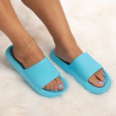 These Slide Slippers Are Slightly Recessed, And The Boat-Shaped Design Can Perfectly Wrap Your Feet And Protect Your Feet 360. The Toe To The Tail Of The Open-Toe Slippers Is Slightly Inclined 15 Upwards, Which Is Ergonomically Designed And Can Balance The Pressure Well, Making It More Comfortable To Wear. Other Colors Are Available In The Store. Features: Material: Ethylene-Vinyl Acetate Lightweight And Durable Dry Quickly Waterproof Performance, They're Perfect For Living Room, Spa, Swimming P Blue Slip-on Summer Flip Flops, Blue Slippers For Spring Vacation, Blue Round Toe Slippers For Summer, Light Blue Synthetic Flat Flip Flops, Comfortable Blue Slippers For Vacation, Blue Slip-on Flip Flops For Beach Season, Comfortable Blue Beach Slippers, Comfortable Blue Slippers For Beach, Comfortable Blue Slippers For The Beach