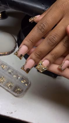 Gold Acrylic Nails, Acrylic Toe Nails, Hard Nails, French Tip Acrylic Nails, French Acrylic Nails