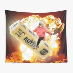 Tapestry Funny, Butter Stick, Funny Banner, Funny Flags, Funny Tapestry, Aesthetic Living Room, Sun Canopy, Poster Aesthetic, Hanging Ceiling