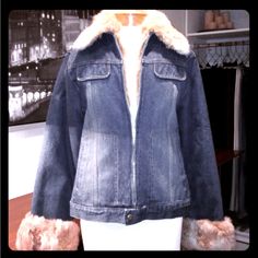 A Gal Can Never Have Too Many Denim Jackets And This Jean Jacket With Removable Quilted Lining And Rex Rabbit Collar And Cuffs Is Simply Irresistible! Size L Fall Denim Jacket With Faux Fur Trim, Fitted Denim Winter Outerwear, Winter Fitted Denim Outerwear, Chic Winter Medium Wash Denim Jacket, Fitted Winter Denim Jacket, Fitted Medium Wash Denim Jacket For Winter, Fitted Denim Jacket For Winter, Chic Denim Winter Outerwear, Chic Fitted Winter Denim Jacket