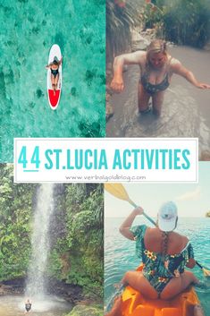 the four pictures show people in canoes and kayaks, with text overlay that reads 4 st lucia activities