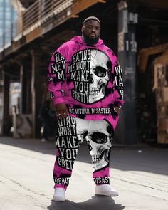 This hoodie set captures the essence of hip-hop fashion with a unique twist. The vibrant pink and bold skull details create a striking visual impact, turning heads in any crowd. Designed with a focus on street style, this skull-style set is a versatile piece that elevates your look. Specifications: Type: Mens Hoodie Pants Set Designs: Print, Skull, Lettering, Pink Details: Drawstring, Kangaroo Pocket Closure: Pullover Style: Hip Hop Fit: Loose Neckline: Hooded Sleeve Length: Long Sleeve Elastici Skull Lettering, Music Elements, Letters Graffiti, Graffiti Hoodie, Ruffle Collar Shirt, Fish Dress, Vintage Floral Top, Skull Style, Hoodie Pants