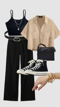 Maggie Rogers Concert Outfit Ideas, Casual Outfits Midsize Women, Casual Pride Outfit, Creative Casual Outfits, Work Outfits Black Pants, Summer Hipster Outfits, Queer Business Casual, Queer Party Outfit, Korea Summer Outfit