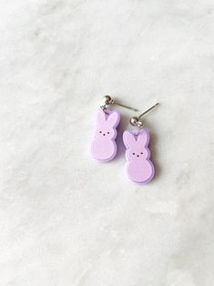 Marshmallow Bunny Earrings. Tiny Bunny Earrings. Easter Themed - Etsy Playful Purple Earrings For Gifts, Playful Purple Earrings For Gift, Purple Novelty Jewelry For Pierced Ears, Easter Jewelry Gift For Pierced Ears, Easter Gift Jewelry For Pierced Ears, Cute Purple Drop Earrings, Cute Purple Nickel-free Earrings, Marshmallow Candy, Marshmallow Bunny