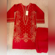 This Is A Brand New With Tags Pakistani Women’s Shalwar Kameez Dress In Size Small Ready To Wear | Stitched 2 Piece Lawn Material, Embroidered Design Shirt Length 39 Inches Chest 36 Inches If You Have Any Questions Or Need More Exact Measurements, Feel Free To Message Me. Red V-neck Dress With Dupatta, Elegant Red Straight Kurta Traditional Wear, Red Unstitched Straight Kurta Traditional Wear, Red V-neck Bollywood Set, Red Bollywood V-neck Set, Eid Red Straight Kurta Traditional Wear, Eid Red Traditional Wear Straight Kurta, Red Traditional Wear For Eid, Straight Kurta, Red Kurta With Resham Embroidery For Eid