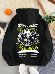 Cozy Cat Hooded Sweatshirt – Thekittenpark Couple Streetwear, Cute Cat Cartoon, Cozy Cat, Cat Cartoon, Birthday Wishlist, Clothing Hacks, Harajuku Fashion, Printed Sweatshirts, Clothing Patterns