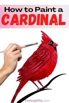 Learn how to paint a cardinal bird on a snowy branch in this easy step by step painting tutorial for beginners. This cardinal painting is a great christmas painting idea, winter painting idea and even valentines painting idea. You only need white, black and red paint and you can customize the hand lettering at with your favorite quote /inspirational words. #easypainting #cardinal #cardinalpainting #whiteblackred #christmaspainting #winterpainting #valentinespainting #love #art #painting Red Bird Houses Painted, Vintage Santa Painting Diy, Red Cardinal Bird Pictures, Cardinal Pattern Free Printable, Easy Cardinal Painting, Tole Painting Patterns Free Folk Art, How To Paint A Cardinal Step By Step, Paintings Of Cardinals, Cardinal Painting Easy