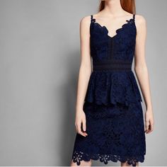 New With Tag Ted Size 3 / Us Size 8 Back Zip Closure Lined Waist 31” Bust 38” No Trades Navy Pencil Dress, Lace Peplum Dress, Peplum Lace, Chiffon Shift Dress, Knit Skater Dress, Ted Baker Dress, Embroidered Lace Dress, Peplum Styling, Ladder Stitch