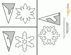 four snowflakes are shown in three different ways to make them look like they have been cut out