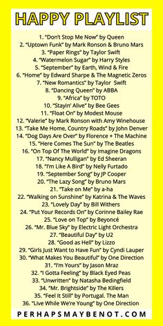 the happy playlist is shown in yellow