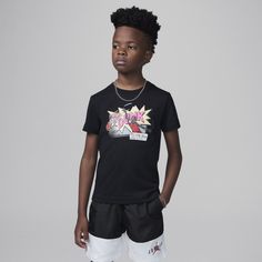 This tee is for the kid who loves comics and bball. It's made of soft cotton/poly jersey, has a tagless crewneck for a comfy feel and pairs well with any Jordan bottoms for a coordinated look. The Kid, Black Style, Air Jordan, Black Fashion, Air Jordans, Jordan, Crew Neck, Nike