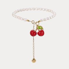 Transform your look with our stunning Cherry Pearl Anklet! Made with high-quality cherry pearls, this anklet adds a touch of elegance and sophistication to any outfit. Elevate your style and feel confident and beautiful with this must-have accessory. Details Plating: 18K Gold Materials: 18K Gold on Brass, Enamel, Freshwater Pearls Size: 6.5"(165mm) Weight: 11.6g Cherry Hair Accessories, Elegant Pearl Bracelet As Summer Gift, Elegant Summer Pearl Bracelet As Gift, Elegant Summer Pearl Bracelet For Gift, Elegant Pearl Bracelet With Round Beads For Summer, Elegant Summer Pearl Bracelet With Round Beads, Elegant Summer Pearl Bracelet, Elegant Summer Anklets With Round Beads, Elegant Beaded Pearl Bracelet For Summer