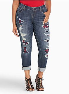 <div>Our White Label denim is casual American style - designed and fit… Plaid Jeans, Plus Size Leggings, Twill Pants, Travel Fashion, Plus Size Jeans, Plaid Print, Printed Leggings, Red Plaid, Boyfriend Jeans