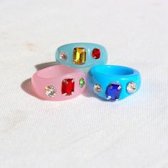 Gemstone resin band rings Size and Fit: Size 7 only Trendy Resin Ring Jewelry, Handmade Pink Resin Rings, Chunky Resin Rings, Playful Multicolor Resin Jewelry, Unique Multicolor Resin Ring, Gem Ring, Band Rings, Ring Size, Gems