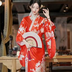 Color: Red, Size: One Size Elegant Red Kimono For Spring, Elegant Red Spring Kimono, Red Long Sleeve Kimono For Spring, Fitted Red Kimono For Spring, Red Kimono With Kimono Sleeves For Winter, Red Winter Kimono With Kimono Sleeves, Fitted Red Long Sleeve Kimono, Red Winter Kimono, Traditional Red Winter Kimono