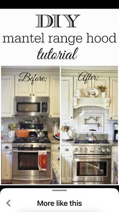 the before and after pictures of a kitchen remodel with white cabinets, stainless steel appliances