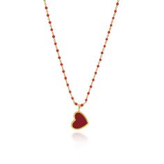 Show off your playful side with our Paisley Heart Necklace Red! This stunning piece features a vibrant red enamel heart and delicate beading, adding a touch of charm to any outfit. Be the envy of all your friends with this unique and quirky necklace. 18k Gold Plated over Stainless Steel Hypoallergenic Water & Tarnish Resistant Cheap Red Heart Necklace With Heart Beads, Cheap Red Heart Pendant Necklace, Cheap Red Heart Beads Necklace, Quirky Necklace, Heart Necklace Red, Paisley Heart, Sunglass Chain, Necklace Red, Jewelry Studio