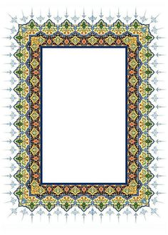 an ornate frame with blue, yellow and orange flowers on it's edges is shown