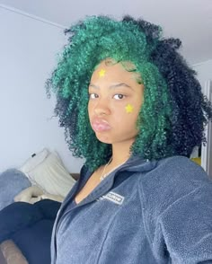 Green Skunk Stripe Curly Hair, Blue Highlights Natural Hair Black Women, Natural Hair Dye Colors For Black Women, African American Dyed Hair, Color Patch Natural Hair, White Skunk Stripe Curly Hair, Colorful 4c Hair, Hair Dye Combo Ideas, Hair Color Ideas For Black Women Curly