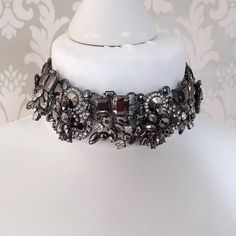 Grey Rhinestone Choker Necklace | Graphite Statement Necklace | Ladies Jewellery by JewelsByHouseOfAria on Etsy https://www.etsy.com/listing/558622446/grey-rhinestone-choker-necklace-graphite Luxury Statement Choker Necklace, Luxury Silver Choker For Statement Piece, Metal Choker-style Costume Jewelry Necklace, Luxury Silver Crystal Statement Necklaces, Luxury Black Choker For Statement Piece, Choker Design, Clear Necklace, Ladies Jewellery, Choker Designs